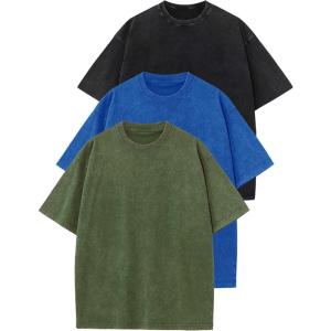 imageFlygo 3 Pack Boys Girls TShirts Cotton Acid Washed Oversized Tee Shirts Kids Loose Short Sleeve Summer Basic T Shirt TopsBlackarmyblue