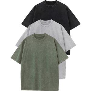 imageFlygo 3 Pack Boys Girls TShirts Cotton Acid Washed Oversized Tee Shirts Kids Loose Short Sleeve Summer Basic T Shirt TopsBlackarmylightgrey
