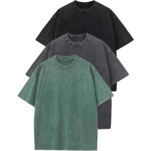 imageFlygo 3 Pack Boys Girls TShirts Cotton Acid Washed Oversized Tee Shirts Kids Loose Short Sleeve Summer Basic T Shirt TopsBlackdarkgreygreen