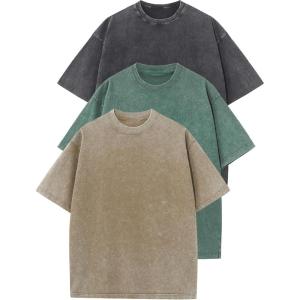 imageFlygo 3 Pack Boys Girls TShirts Cotton Acid Washed Oversized Tee Shirts Kids Loose Short Sleeve Summer Basic T Shirt TopsDarkgreygreenkhaki