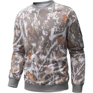 imageFlygo Mens Camo Sweatshirt Maple Leaf Print Crewneck Sweatshirts Oversized Casual Long Sleeve Fashion Pullover TopMaple Leaf Green