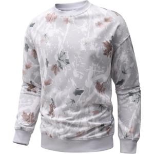 imageFlygo Mens Camo Sweatshirt Maple Leaf Print Crewneck Sweatshirts Oversized Casual Long Sleeve Fashion Pullover TopMaple Leaf Grey