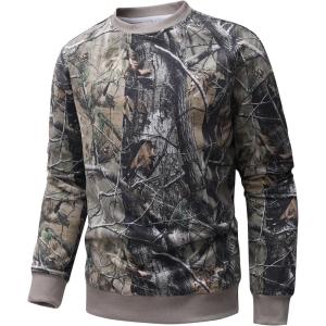 imageFlygo Mens Camo Sweatshirt Maple Leaf Print Crewneck Sweatshirts Oversized Casual Long Sleeve Fashion Pullover TopTree Print Green