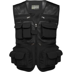 imageFlygo Mens Fishing Vest Utility Lightweight Outdoor Travel Safari Photo Cargo Vest with 16 PocketsBlackmesh