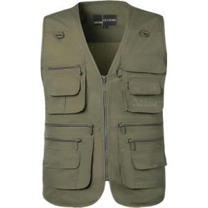imageFlygo Mens Fishing Vest Utility Lightweight Outdoor Travel Safari Photo Cargo Vest with 16 PocketsStyle 01 Army Green