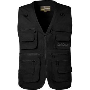 imageFlygo Mens Fishing Vest Utility Lightweight Outdoor Travel Safari Photo Cargo Vest with 16 PocketsStyle 01 Black