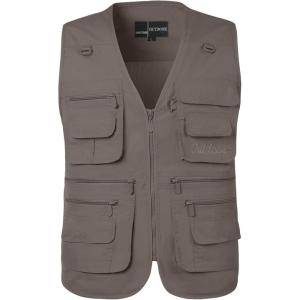 imageFlygo Mens Fishing Vest Utility Lightweight Outdoor Travel Safari Photo Cargo Vest with 16 PocketsStyle 01 Grey