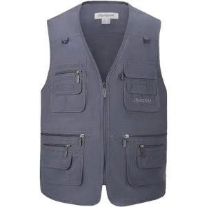 imageFlygo Mens Fishing Vest Utility Lightweight Outdoor Travel Safari Photo Cargo Vest with 16 PocketsStyle 01 Navy Grey