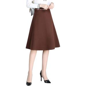 imageFlygo Womens ALine High Waisted Pleated Flared Knee Length Midi Skirt with BeltKhaki