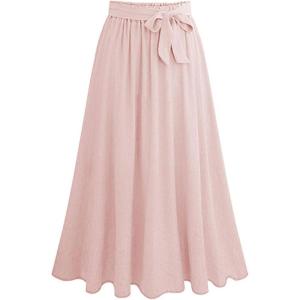 imageFlygo Womens Casual Elastic Waist ALine Midi Flare Swing Skirt with BeltPink