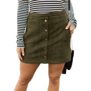 imageFlygo Womens High Waist Button Front Faux Suede ALine Mini SkirtArmy Green