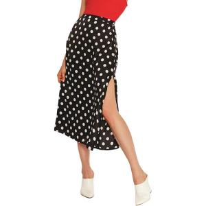 imageFlygo Womens Summer Boho Side Split Polka Dot Mid Long SkirtBlack