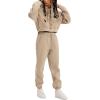 imageFlygo Jogger Set Women Fleece 2 Piece Sweatsuits Outfits Crop Pullover Hoodie Sweatshirt Pants with Thumb HoleKhakiM