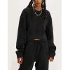 imageFlygo Women Sweat Set Sweatsuit Fleece 2 Piece Joggers Tracksuit Outfits Crop Sweatshirt Sweatpants SetsBlack