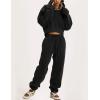 imageFlygo Women Sweat Set Sweatsuit Fleece 2 Piece Joggers Tracksuit Outfits Crop Sweatshirt Sweatpants SetsBlack