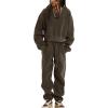 imageFlygo Women Sweat Set Sweatsuit Fleece 2 Piece Joggers Tracksuit Outfits Crop Sweatshirt Sweatpants SetsCoffee