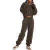 imageFlygo Women Sweat Set Sweatsuit Fleece 2 Piece Joggers Tracksuit Outfits Crop Sweatshirt Sweatpants SetsCoffee