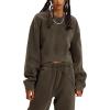 imageFlygo Women Sweat Set Sweatsuit Fleece 2 Piece Joggers Tracksuit Outfits Crop Sweatshirt Sweatpants SetsCoffee