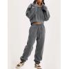 imageFlygo Women Sweat Set Sweatsuit Fleece 2 Piece Joggers Tracksuit Outfits Crop Sweatshirt Sweatpants SetsGrey
