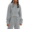imageFlygo Women Sweat Set Sweatsuit Fleece 2 Piece Joggers Tracksuit Outfits Crop Sweatshirt Sweatpants SetsGrey Heather