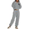 imageFlygo Women Sweat Set Sweatsuit Fleece 2 Piece Joggers Tracksuit Outfits Crop Sweatshirt Sweatpants SetsGrey Heather