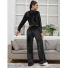 imageFlygo Womens 2 Piece Velour Sweatsuits Sexy Bodycon Outfits Zip Crop Tops Tracksuit Drawstring Flare Pants SetBlack