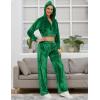 imageFlygo Womens 2 Piece Velour Sweatsuits Sexy Bodycon Outfits Zip Crop Tops Tracksuit Drawstring Flare Pants SetGreen