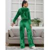 imageFlygo Womens 2 Piece Velour Sweatsuits Sexy Bodycon Outfits Zip Crop Tops Tracksuit Drawstring Flare Pants SetGreen