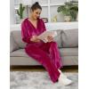 imageFlygo Womens 2 Piece Velour Sweatsuits Sexy Bodycon Outfits Zip Crop Tops Tracksuit Drawstring Flare Pants SetRose