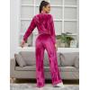 imageFlygo Womens 2 Piece Velour Sweatsuits Sexy Bodycon Outfits Zip Crop Tops Tracksuit Drawstring Flare Pants SetRose
