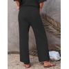 imageFlygo Womens Knit Two Piece Outfits Waffle Sweatsuit Short Sleeve Sweater Wide Leg Pants Loungewear Set BlackS