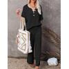 imageFlygo Womens Knit Two Piece Outfits Waffle Sweatsuit Short Sleeve Sweater Wide Leg Pants Loungewear Set BlackS
