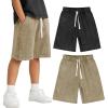 imageFlygo 2 Pack Boys Girls Cotton Shorts Acid Washed Active Pull On Jogger Shorts Kids Casual Athletic Loose Fit 514YBlackkhaki