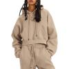 imageFlygo Jogger Set Women Fleece 2 Piece Sweatsuits Outfits Crop Pullover Hoodie Sweatshirt Pants with Thumb HoleKhakiM