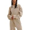 imageFlygo Women Sweat Set Sweatsuit Fleece 2 Piece Joggers Tracksuit Outfits Crop Sweatshirt Sweatpants SetsKhaki
