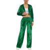 imageFlygo Womens 2 Piece Velour Sweatsuits Sexy Bodycon Outfits Zip Crop Tops Tracksuit Drawstring Flare Pants SetGreen