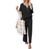 imageFlygo Womens Knit Two Piece Outfits Waffle Sweatsuit Short Sleeve Sweater Wide Leg Pants Loungewear Set BlackS