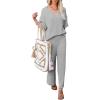 imageFlygo Womens Knit Two Piece Outfits Waffle Sweatsuit Short Sleeve Sweater Wide Leg Pants Loungewear Set GreyM