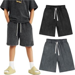 imageFlygo 2 Pack Boys Girls Cotton Shorts Acid Washed Active Pull On Jogger Shorts Kids Casual Athletic Loose Fit 514YBlackdarkgrey