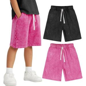 imageFlygo 2 Pack Boys Girls Cotton Shorts Acid Washed Active Pull On Jogger Shorts Kids Casual Athletic Loose Fit 514YBlackrose