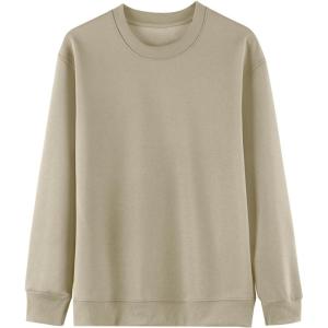 imageFlygo Mens Crewneck Sweatshirt Fleece Pullover Top Oversized Casual Long Sleeve Sweatshirts Sweater Fashion StreetwearKhaki