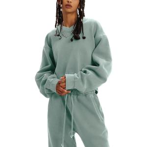 imageFlygo Women Sweat Set Sweatsuit Fleece 2 Piece Joggers Tracksuit Outfits Crop Sweatshirt Sweatpants SetsBean Green