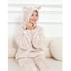 imageFlygo Girls Fuzzy Pants Set Crop Hoodie Bear Ear Two Piece Outfits Fluffy Sweatshirt and Fleece Pants SweatsuitBeige
