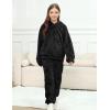 imageFlygo Girls Fuzzy Pants Set Crop Hoodie Bear Ear Two Piece Outfits Fluffy Sweatshirt and Fleece Pants SweatsuitBlack