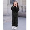 imageFlygo Girls Fuzzy Pants Set Crop Hoodie Bear Ear Two Piece Outfits Fluffy Sweatshirt and Fleece Pants SweatsuitBlack