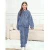 imageFlygo Girls Fuzzy Pants Set Crop Hoodie Bear Ear Two Piece Outfits Fluffy Sweatshirt and Fleece Pants SweatsuitBlue