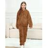 imageFlygo Girls Fuzzy Pants Set Crop Hoodie Bear Ear Two Piece Outfits Fluffy Sweatshirt and Fleece Pants SweatsuitBrown