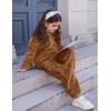 imageFlygo Girls Fuzzy Pants Set Crop Hoodie Bear Ear Two Piece Outfits Fluffy Sweatshirt and Fleece Pants SweatsuitBrown