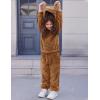 imageFlygo Girls Fuzzy Pants Set Crop Hoodie Bear Ear Two Piece Outfits Fluffy Sweatshirt and Fleece Pants SweatsuitBrown