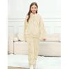 imageFlygo Girls Fuzzy Pants Set Crop Hoodie Bear Ear Two Piece Outfits Fluffy Sweatshirt and Fleece Pants SweatsuitKhaki